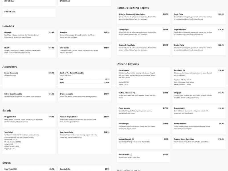 Señor Pancho's Mexican Restaurant Menu