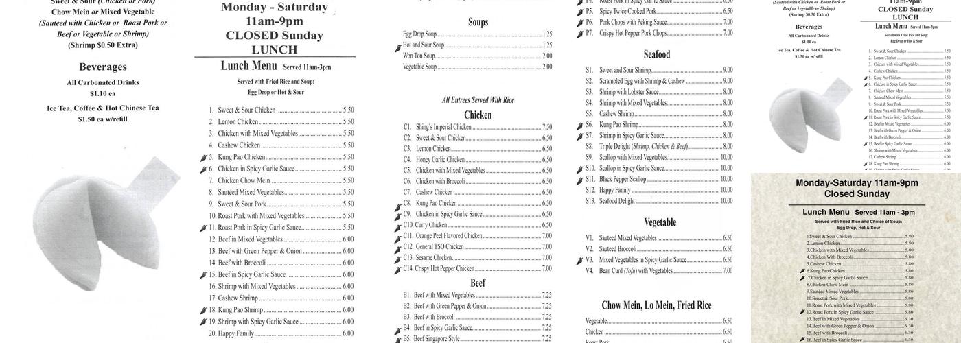 Mr Shing Menu