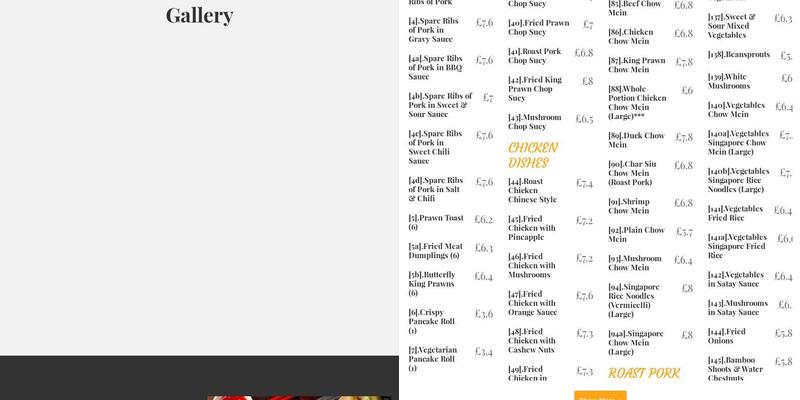 Oriental Delight Menu