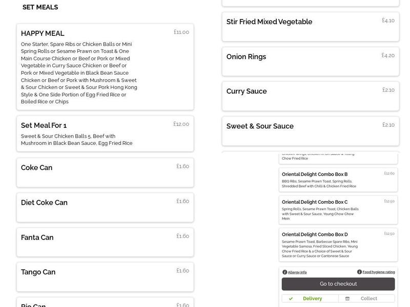 Oriental Delight Menu