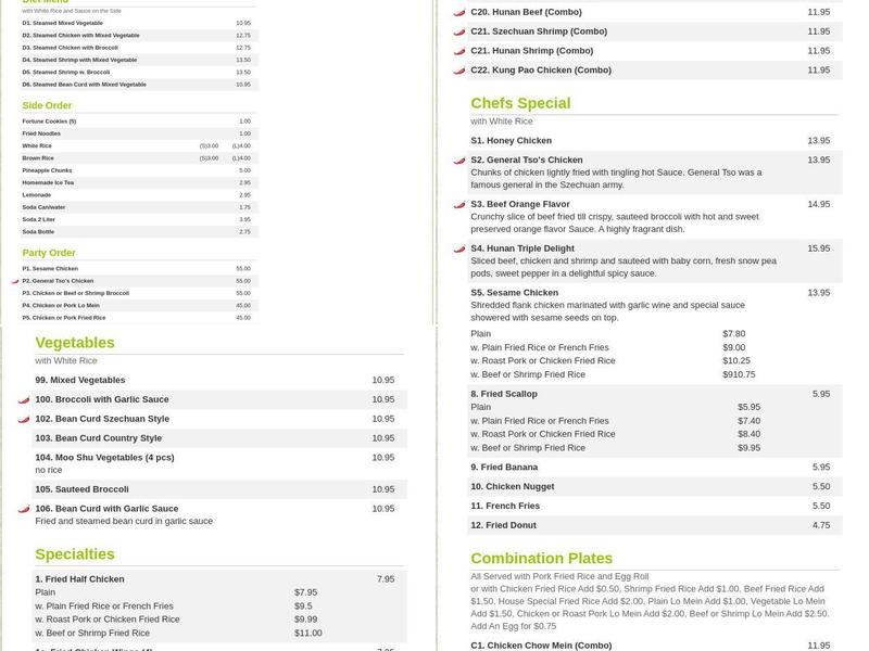 CT NO1 Chinese Restaurant Menu