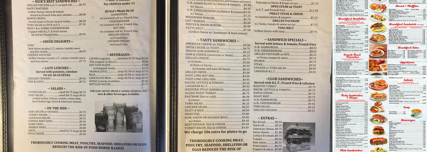 Nick Diner Menu