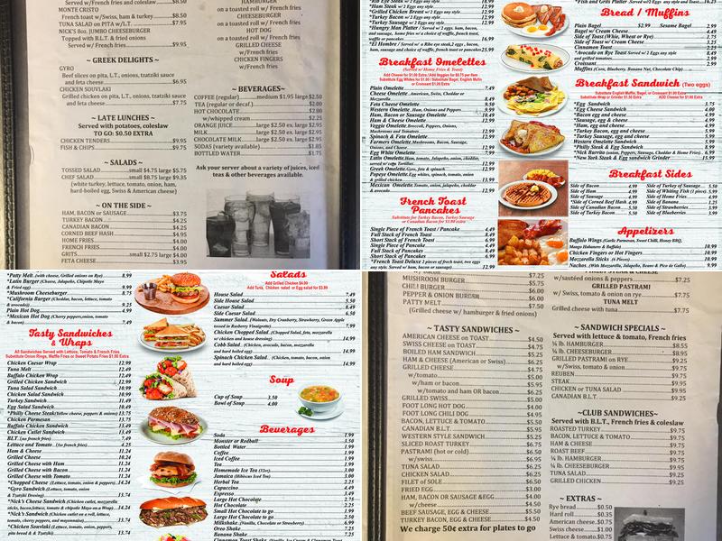 Nick Diner Menu