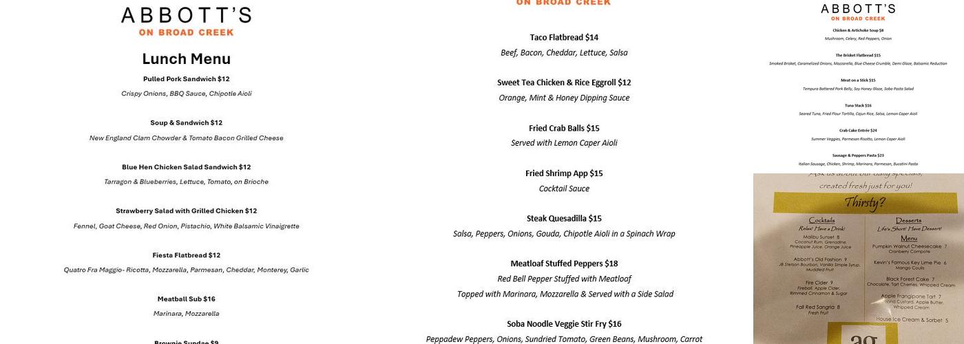 Abbott's on Broad Creek Menu