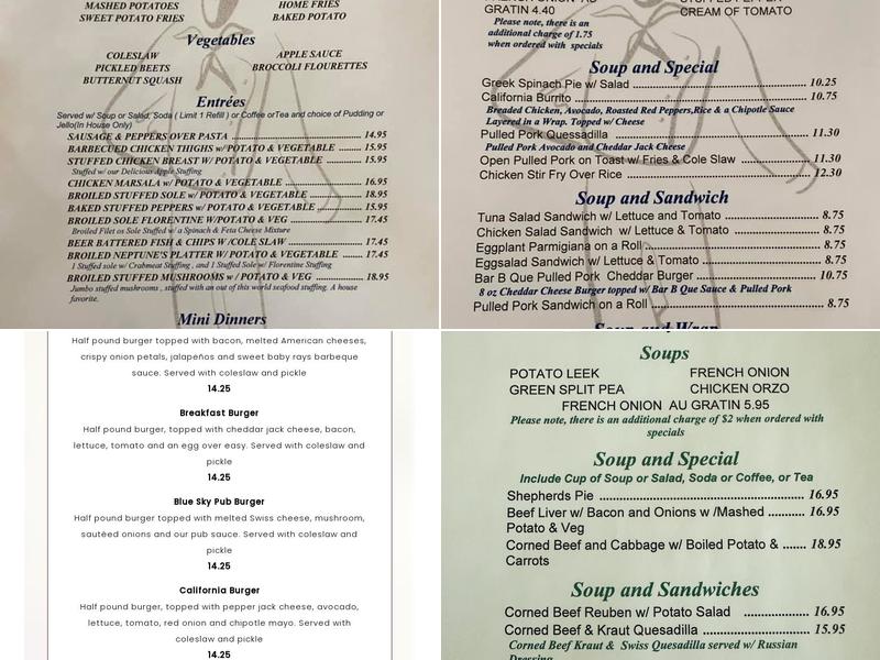 Blue Sky Diner Menu