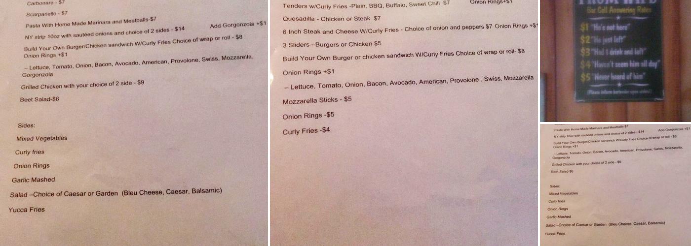 Nineteenth Hole Restaurant Menu