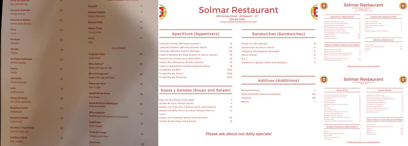 Solmar Restaurant Menu