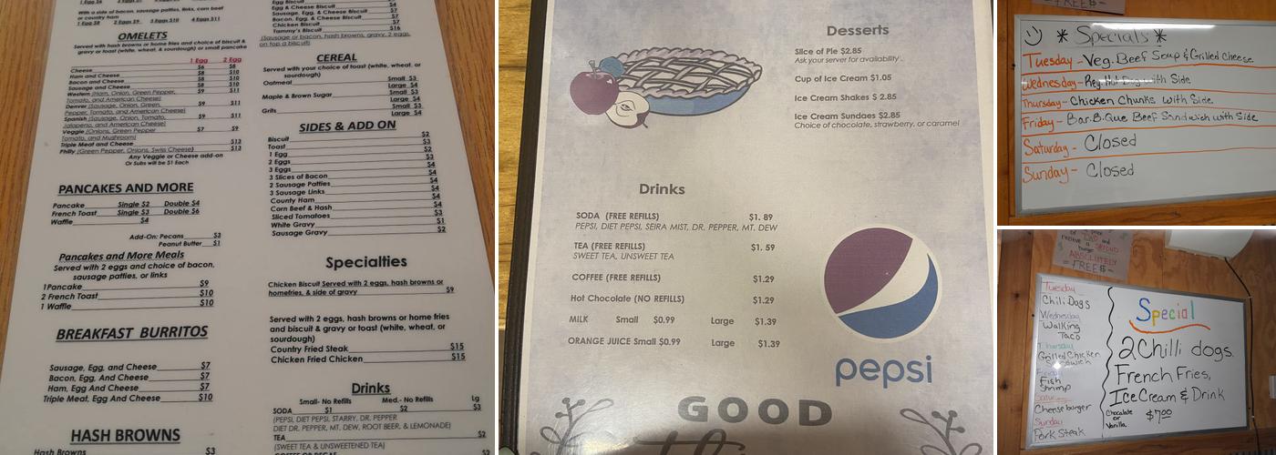 Tammy's Cafe Menu