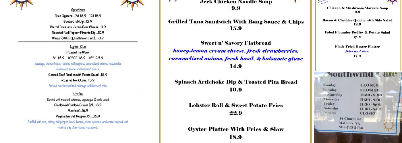 Southwind Pizza Menu