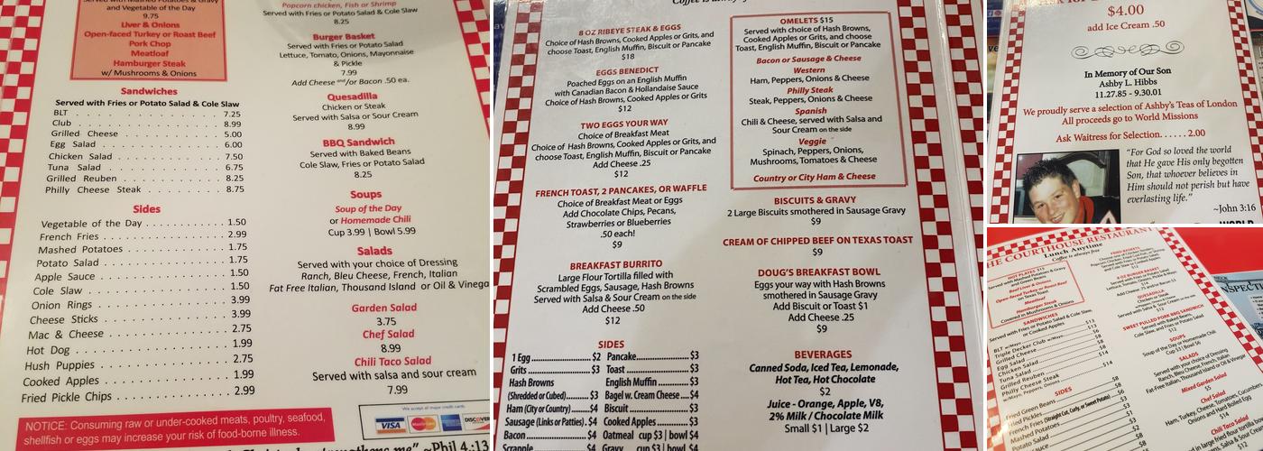 Courthouse Restaurant Menu