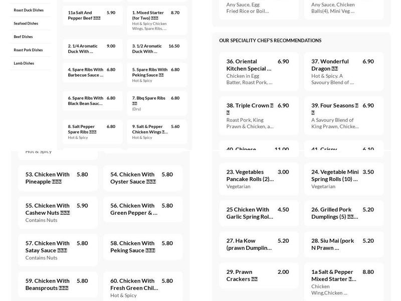 The Oriental Kitchen Menu