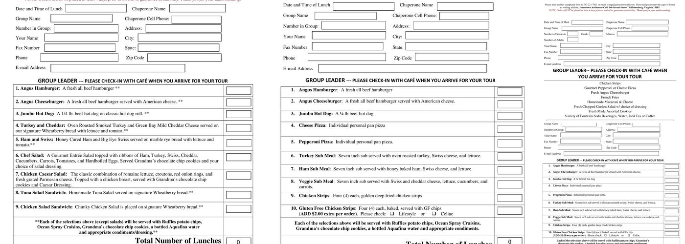 Jamestown Settlement Cafe Menu