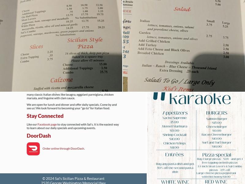 Sals Sicilian Pizza & Restaurant Menu