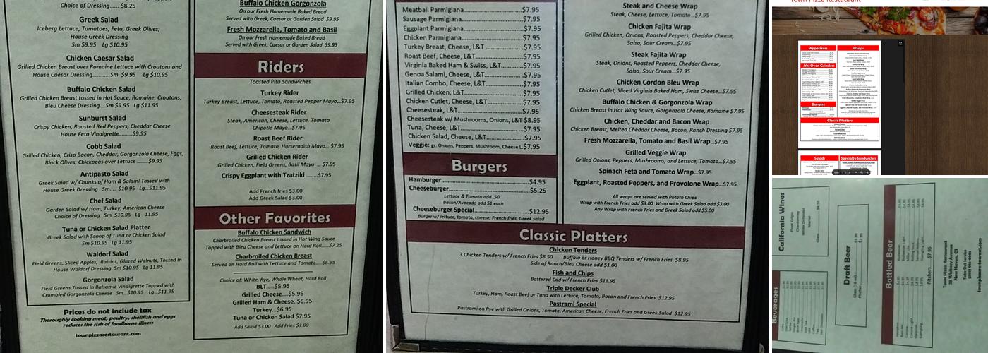 Town Pizza Menu
