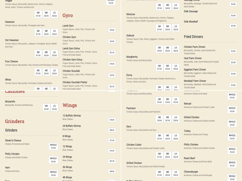 Alpha Delta Pizza Menu