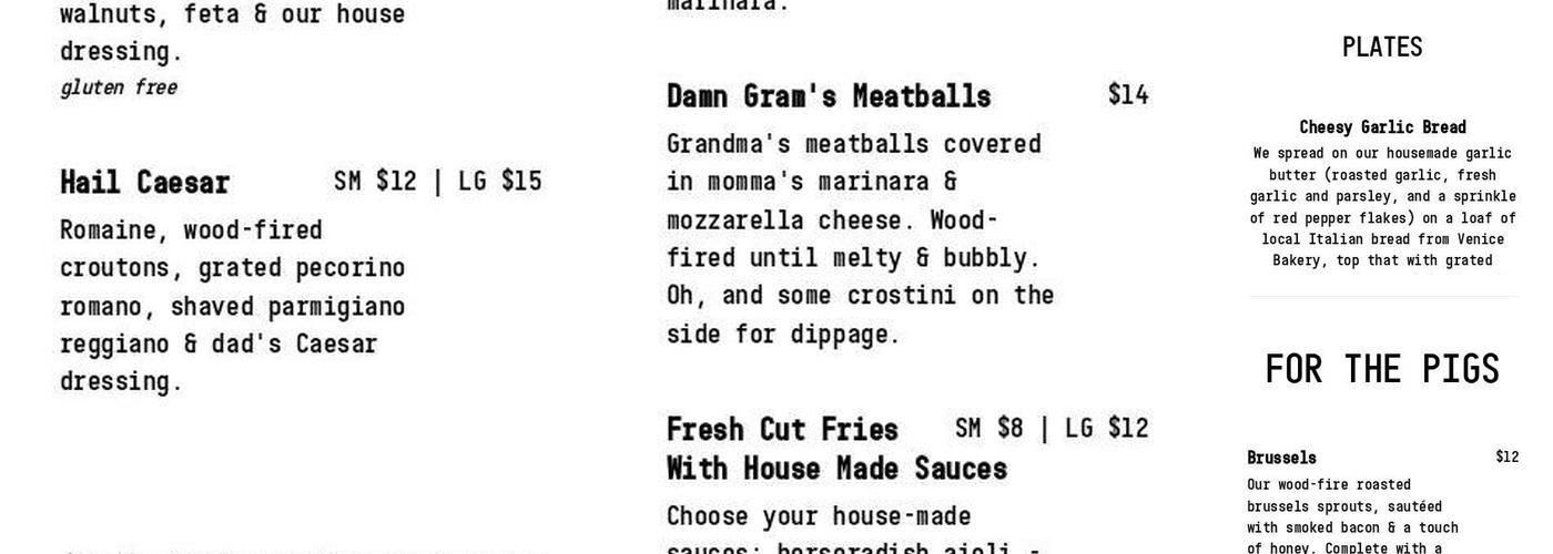 One6Three Menu