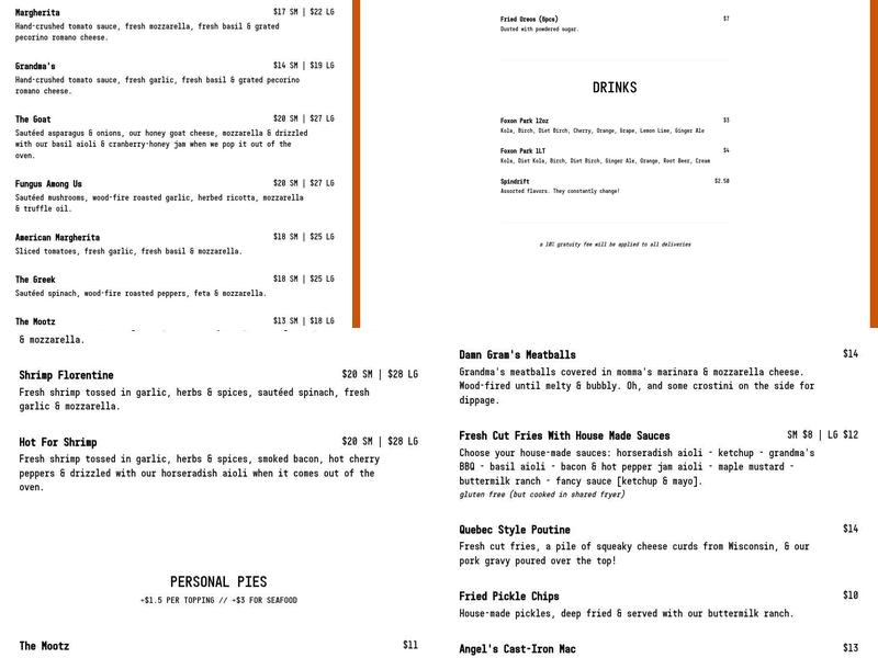 One6Three Menu