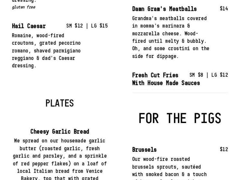 One6Three Menu