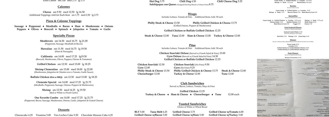 Clemente's Pizza & Grill Menu