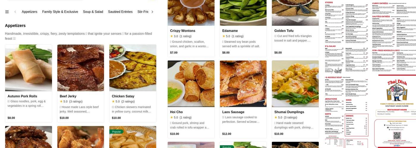 Thai Dish Menu
