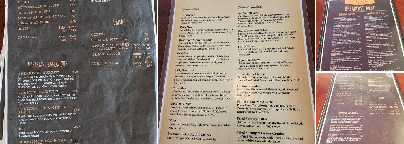 Olivia's In the Village Menu