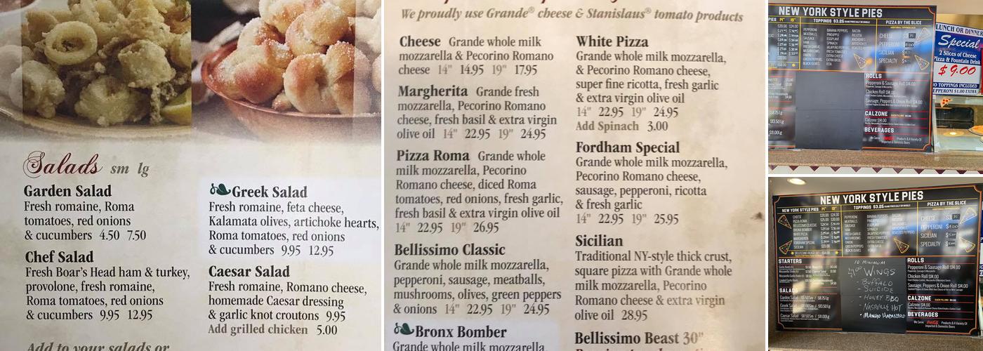 Bellisimo Pizza Cafe Inc Menu