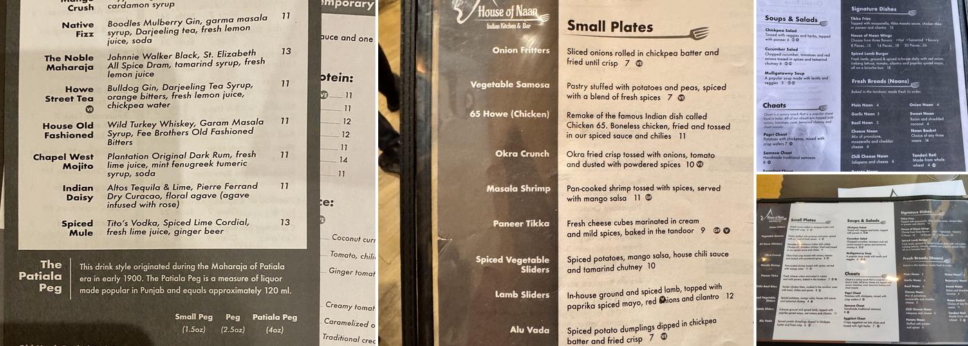 House of Naan Indian Kitchen and Bar Menu