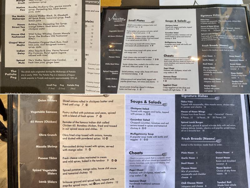 House of Naan Indian Kitchen and Bar Menu