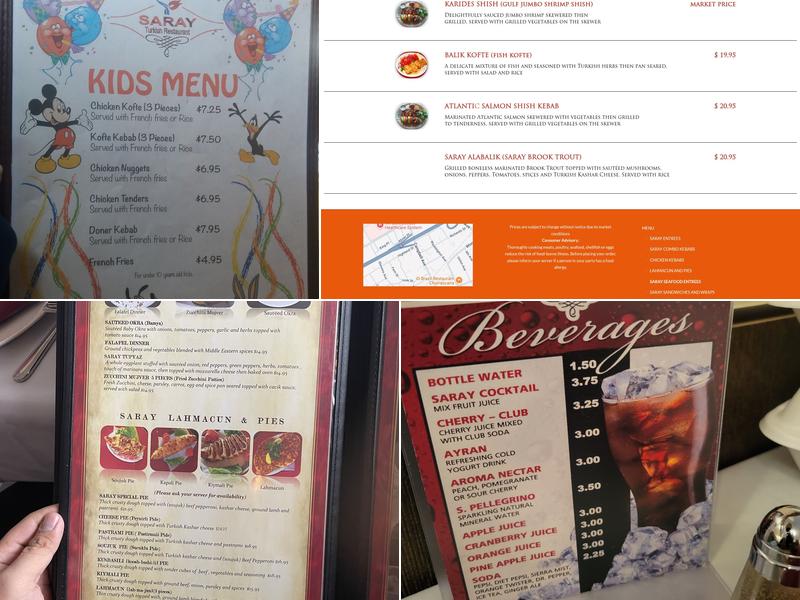 Saray Turkish Restaurant Menu
