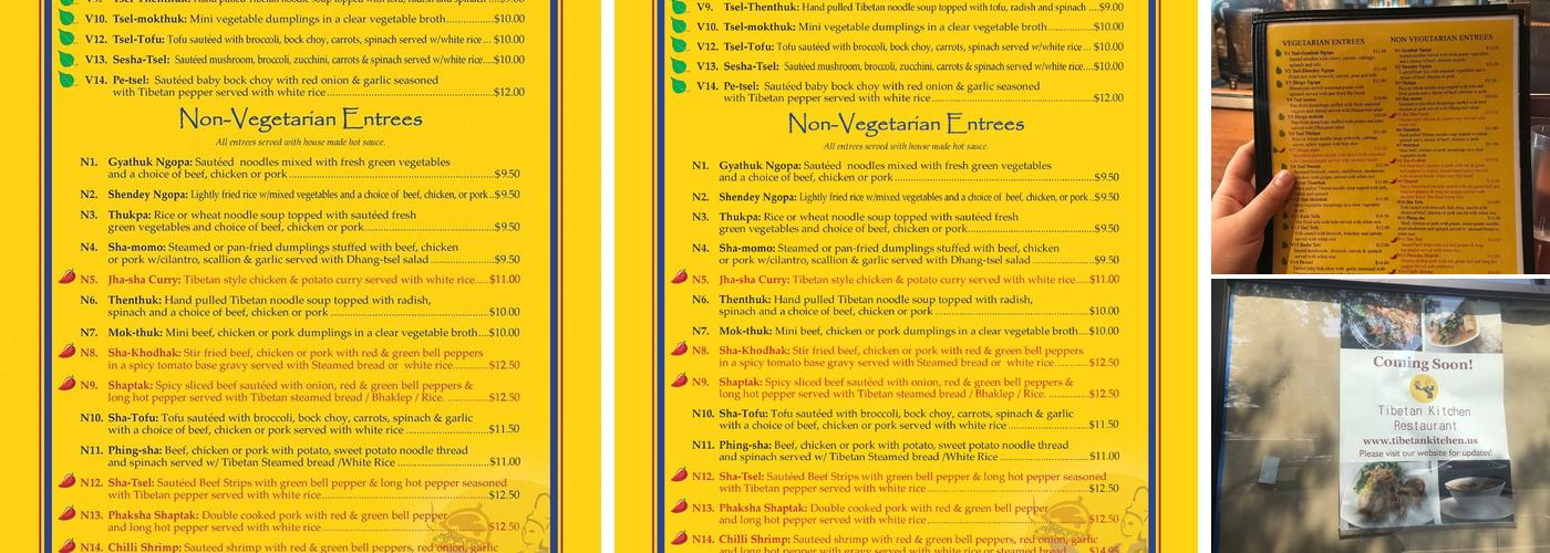 Tibetan Kitchen Menu