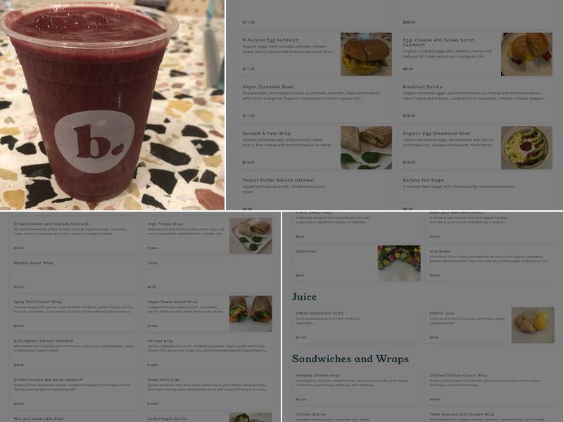 Bnatural Kitchen Menu