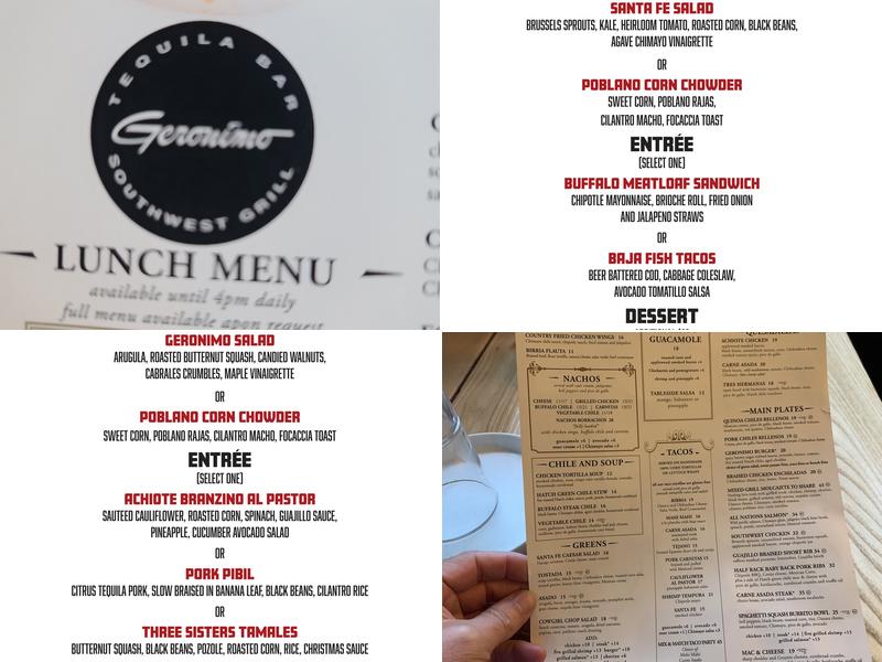 Geronimo Tequila Bar and Southwest Grill - New Haven Menu