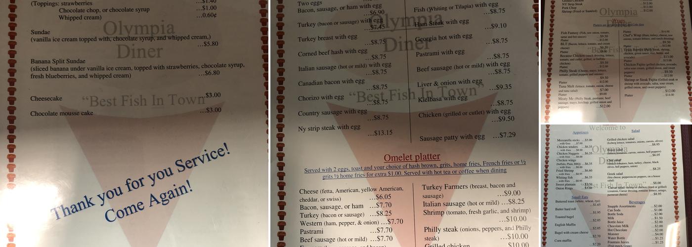 Olympia Diner Menu