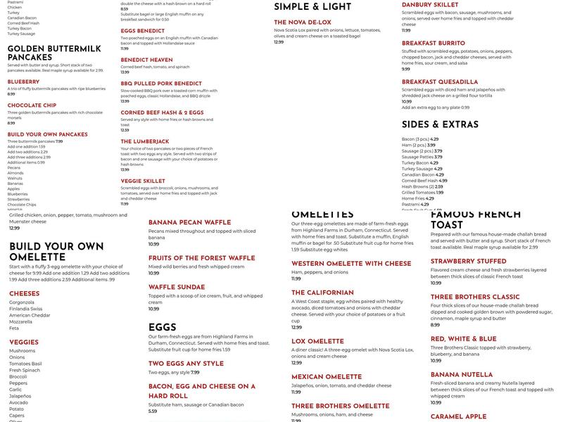 3 Brothers Diner Menu