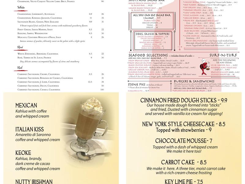 Chuck's Steak House Menu