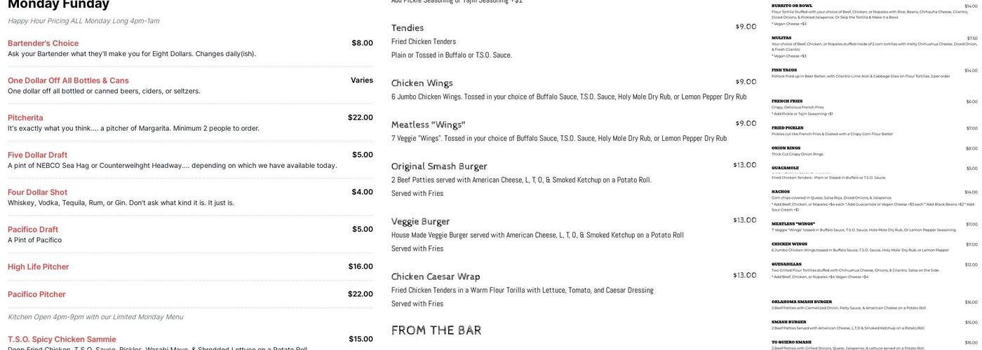 Three Sheets Menu