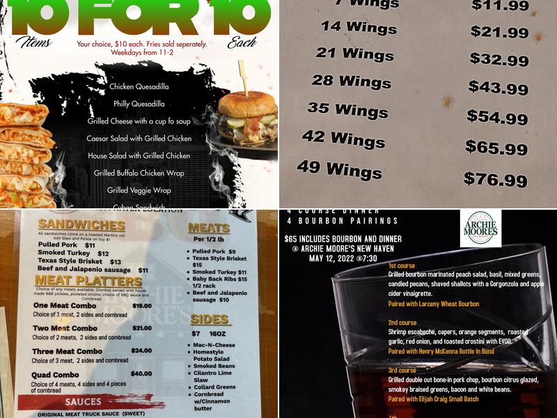 Archie Moore's New Haven Menu