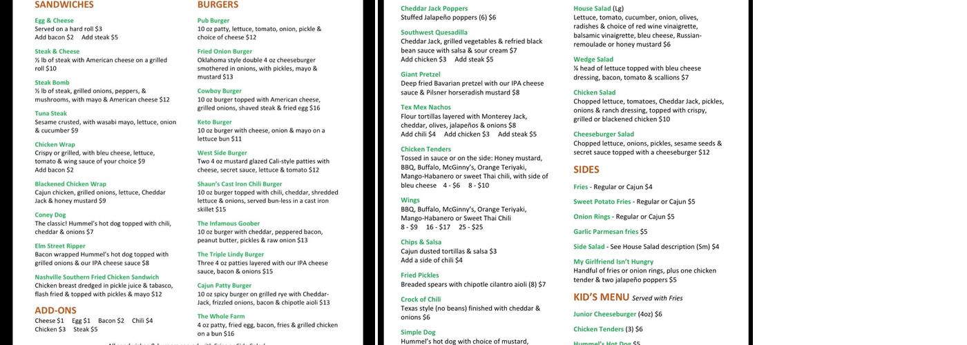 Johnny's Grill Menu