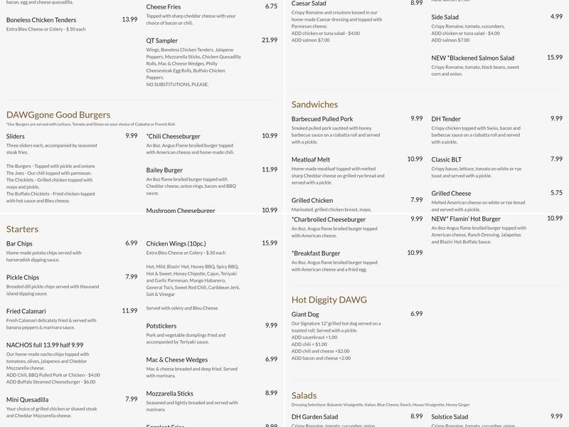 Dawg House Bar & Grill Menu