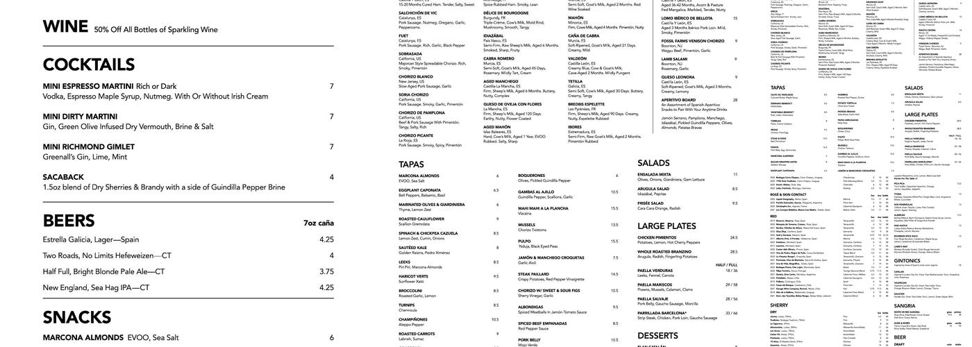 Barcelona Wine Bar Menu
