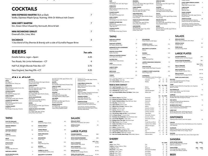 Barcelona Wine Bar Menu