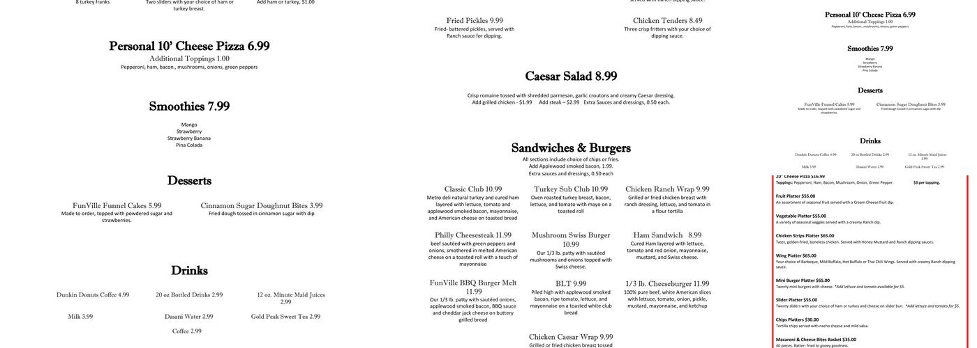 FunVille Playground and Cafe - Chesapeake, VA Menu