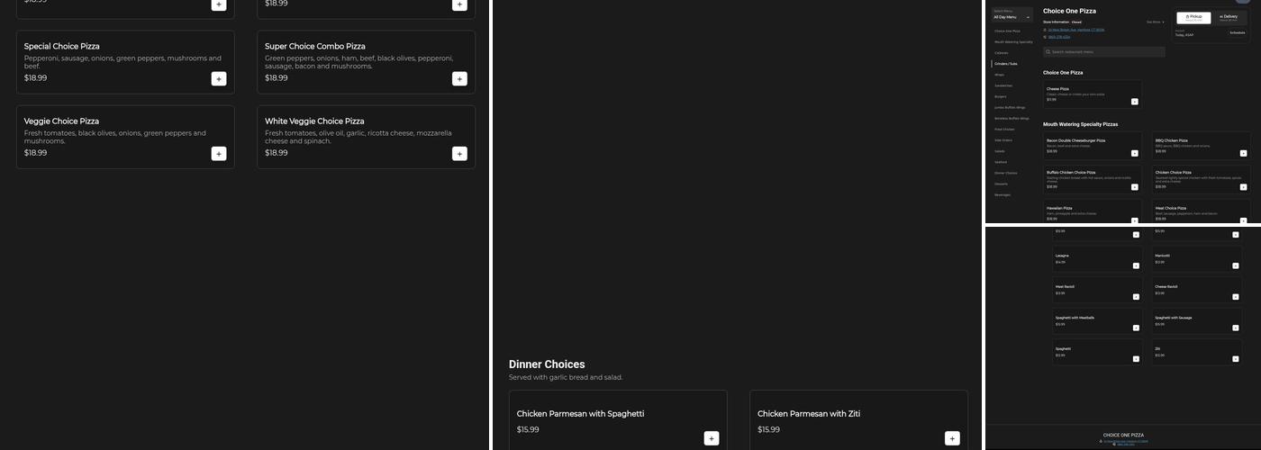 Choice One Pizza Menu