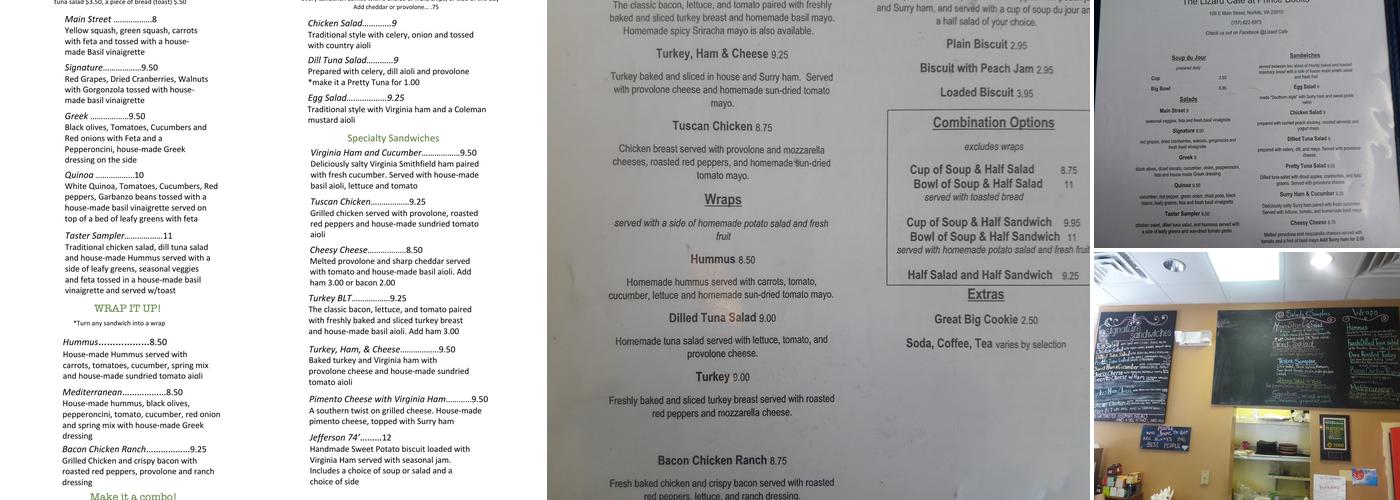 The Lizard Cafe Menu