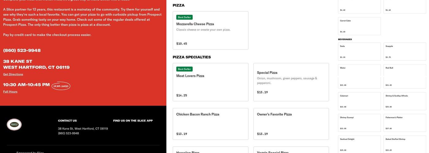 Prospect pizza Menu