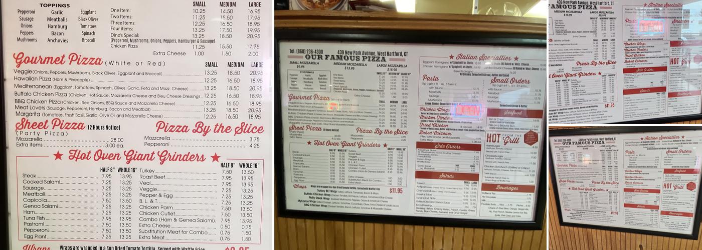 Dino's Pizzeria West Hartford Menu