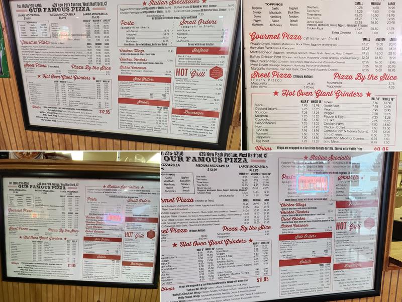 Dino's Pizzeria West Hartford Menu