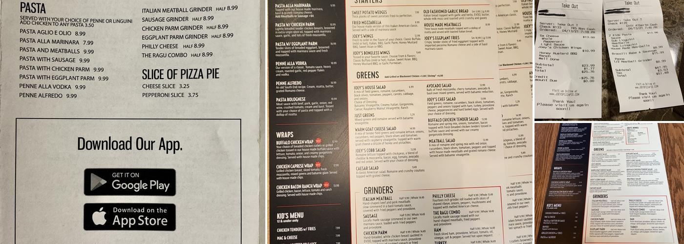 Joey's Pizza Pie Menu