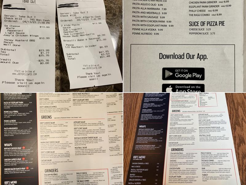 Joey's Pizza Pie Menu