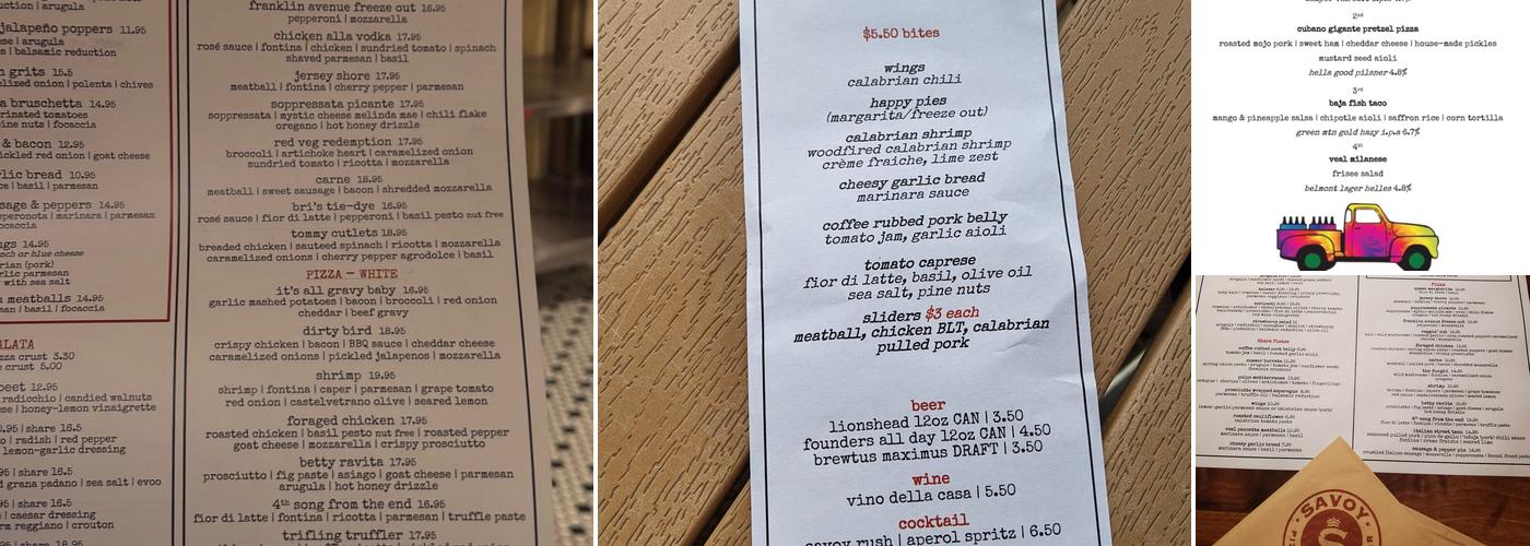 Savoy Pizzeria & Craft Bar Menu
